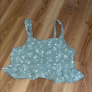 Floral Green Ruffle Tank Top